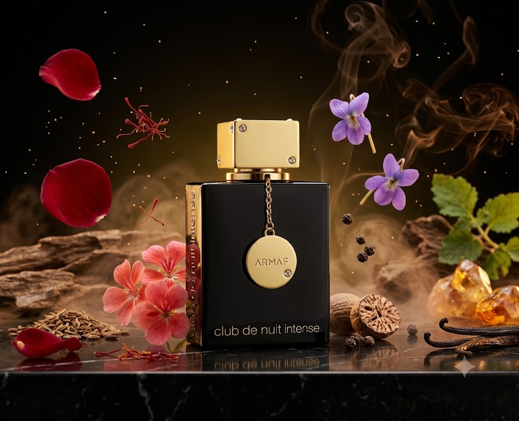 Perfume Club de Nuit Intense Woman de Armaf con notas de rosa, azafrán, geranio, pachulí, madera de oud, vainilla y ámbar. Fragancia chipre floral femenina.