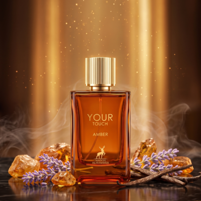 Perfume Your Touch Amber de Maison Alhambra con notas de lavanda, ámbar y vainilla. Fragancia oriental unisex cálida y elegante.