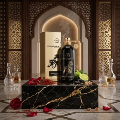 Perfume Arabians Tonka de Montale con notas de azafrán, bergamota, oud, rosa búlgara, haba tonka, ámbar, almizcle blanco y musgo de roble. Fragancia oriental amaderada unisex.