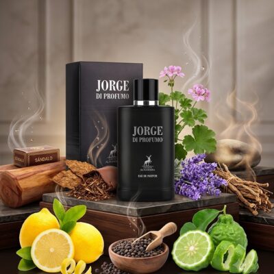 Perfume Jorge Di Profumo de Maison Alhambra con notas de bergamota, limón siciliano, lavanda, tabaco, sándalo, vetiver y almizcle. Fragancia aromática masculina.