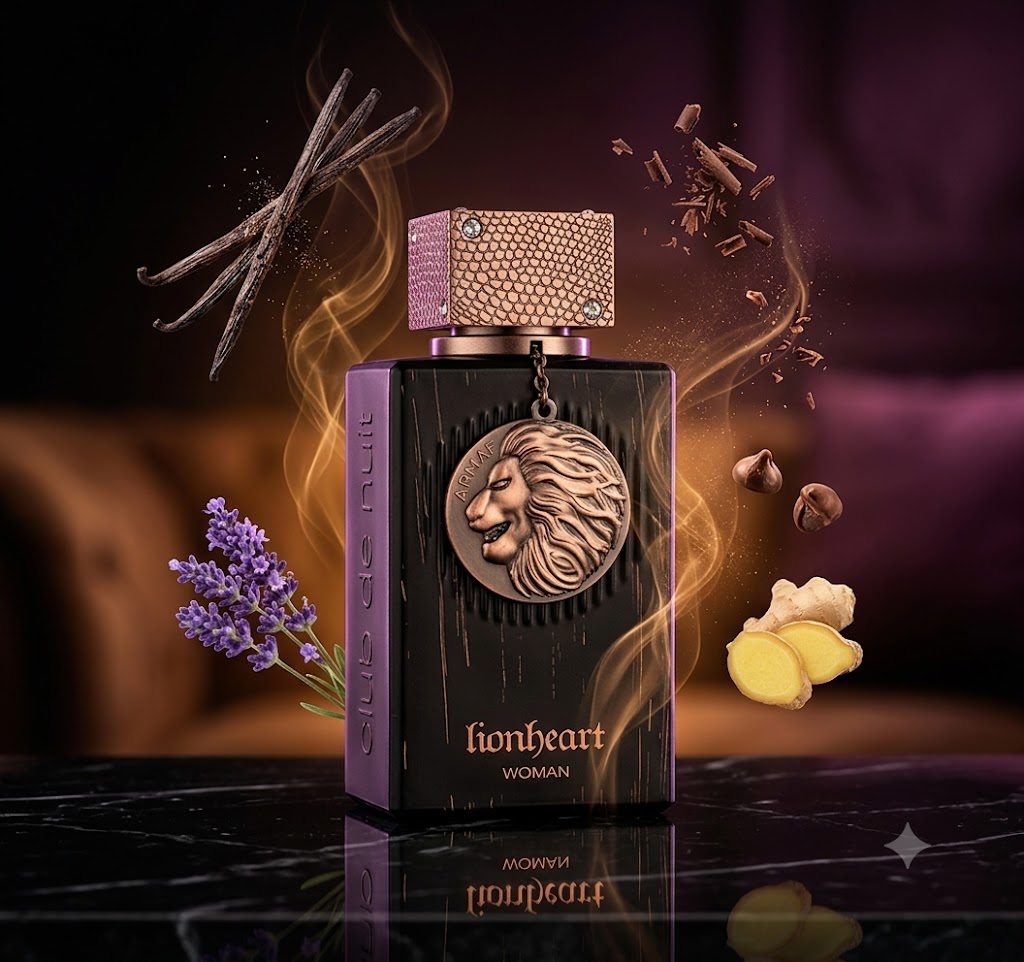 Perfume Club De Nuit Lionheart Woman de Armaf con notas de vainilla, lavanda, cacao, jengibre y absoluto de vainilla. Fragancia oriental vainilla para mujer.