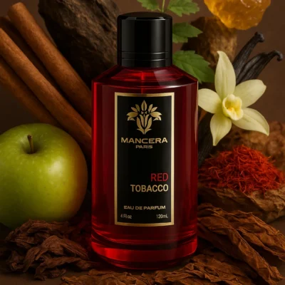 Perfume Red Tobacco de Mancera con notas de tabaco, madera de oud, incienso, canela, vainilla de Madagascar, ámbar y sándalo. Fragancia amaderada especiada unisex.
