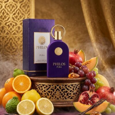 Perfume Philos Pura de Maison Alhambra con notas de naranja, bergamota, limón, frutas, vainilla de Madagascar, almizcle blanco y ámbar. Fragancia aromática frutal unisex.