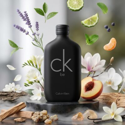 Perfume CK Be de Calvin Klein con notas de lavanda, bergamota, menta, jazmín, durazno, almizcle, sándalo, cedro y vainilla. Fragancia almizcle floral amaderada unisex.